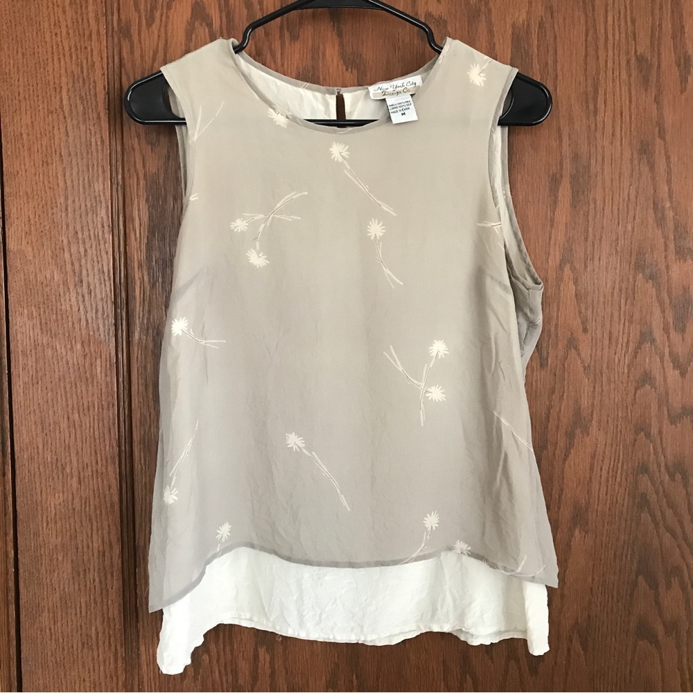 New York City Design Co Taupe Silk Sleeveless Dandelion Blouse